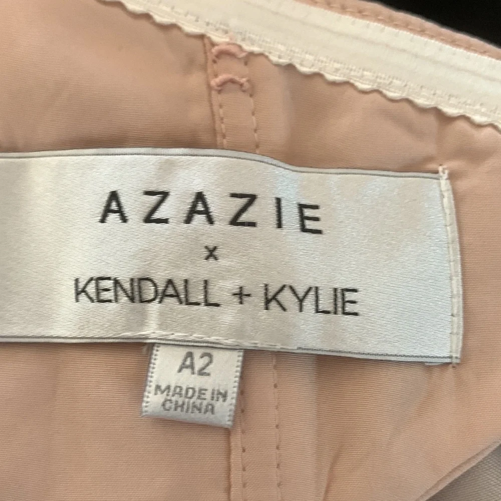 Azazie Kendall + Kylie English rose sheath off the shoulder stretch satin dress - Picture 4 of 9